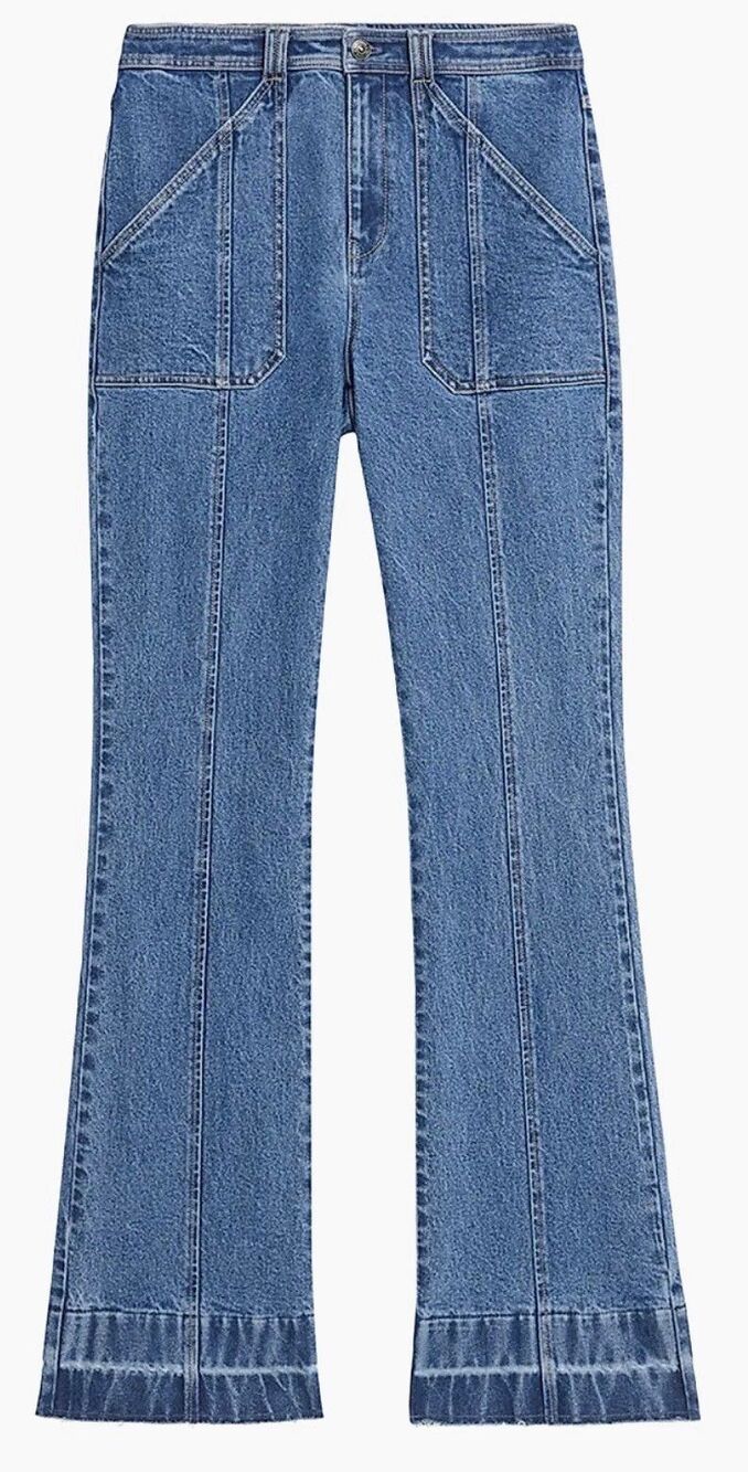 New Cinq a Sept Size 6 Saphire Wash Side Zip Flare Jeans Contrast Stitch pockets